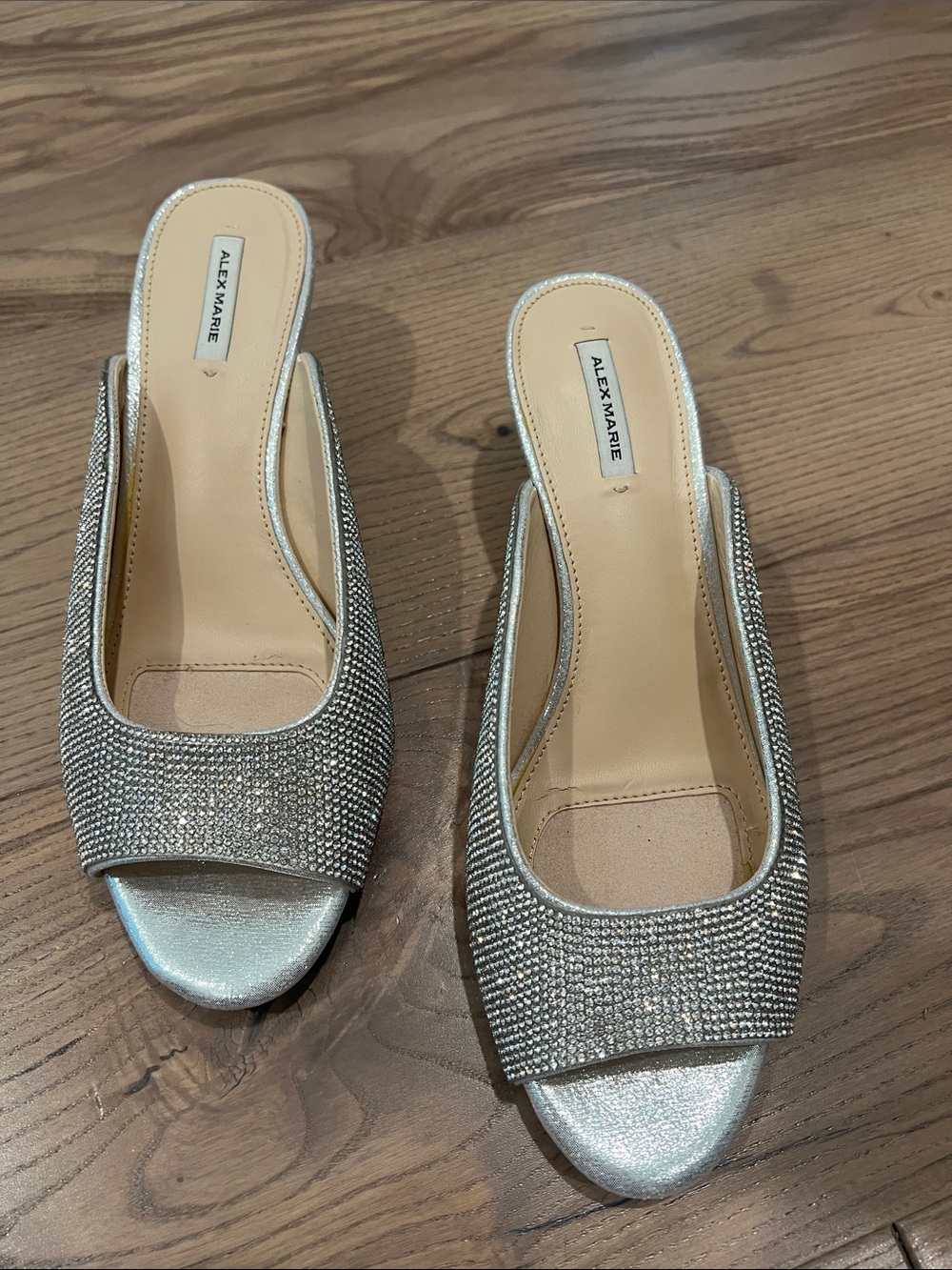 Alex Marie Silver Rhinestone Slide Mules